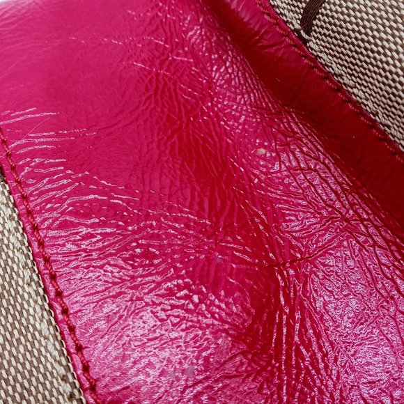 EUC Coach Signature Stripe Patent Leather Tote Shoulder Bag Khaki Pink 12429. - Picture 9 of 15